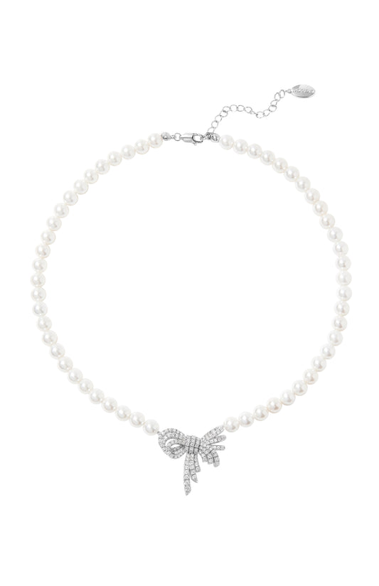 🕊️ Lacloche X Fatum Secrets Graceful Heart – Pearl &amp; Silver Bow Necklace